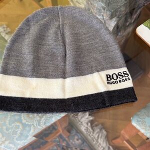 Hugo Boss Black, Gray, and White Beanie